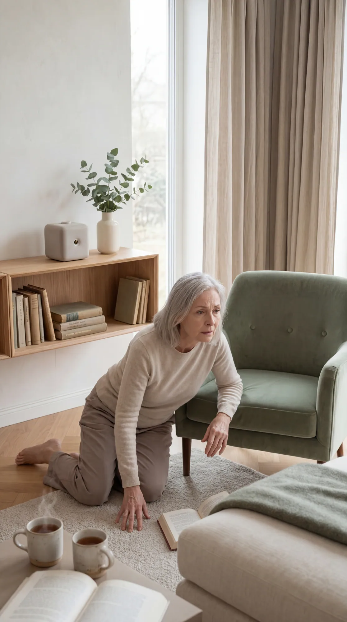 An older adult at home in a calm domestic interior.